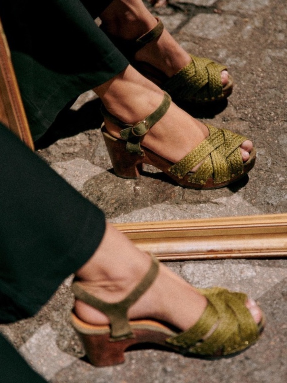 Sézane Isabelle Clogs in Braided Khaki FR 38 / US 7 - Picture 2 of 9
